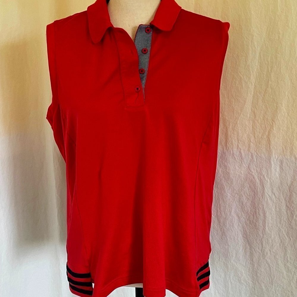 Adidas Women’s Climacool Golf Shirt in Red w/black stripes - Size L
